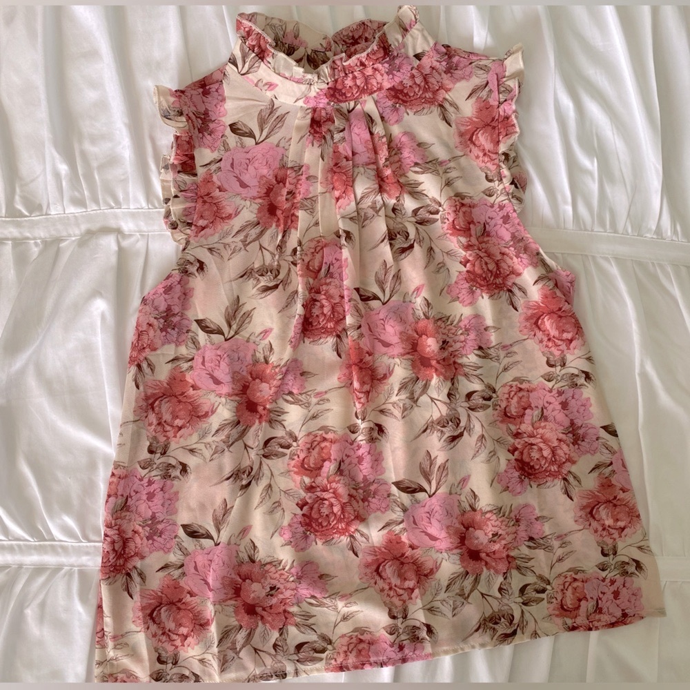 Sleeveless Pink and Cream Blouse